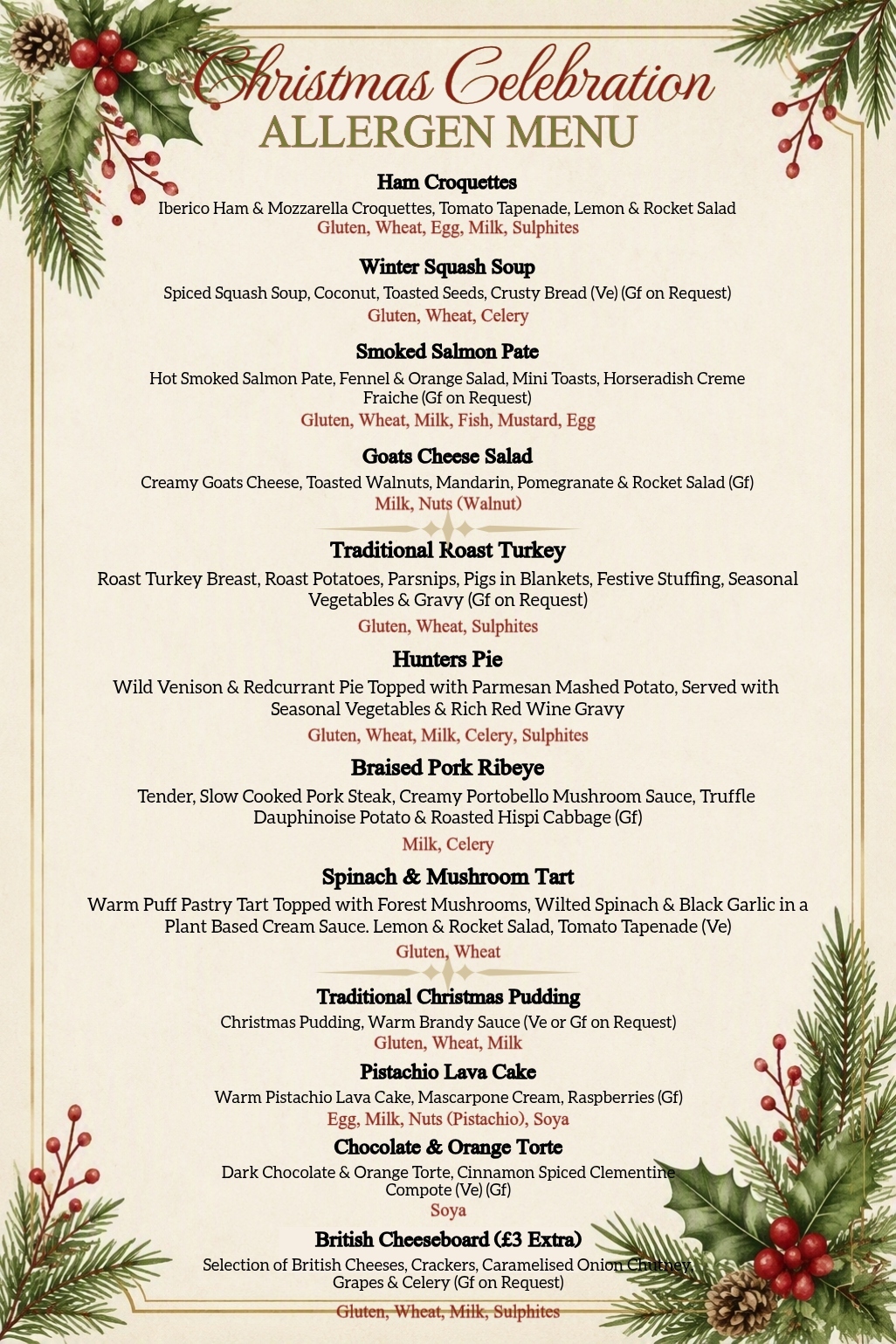 Christmas Celebration Allergen Menu26